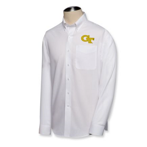 Georgia Tech Yellow Jackets B&T LS Epic Easy Care Fine Twill Shirt - White